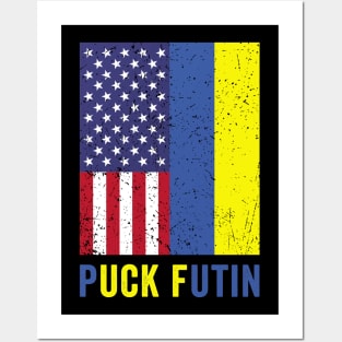 Puck Futin Retro American Ukrainian Flag Posters and Art